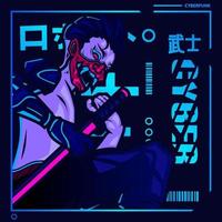 Samurai cyberpunk fiction character vector. Colorful t-shirt design illustration. Translation Robot Samurai Robot. vector