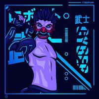 Samurai cyberpunk fiction character vector. Colorful t-shirt design illustration. Translation Robot Samurai Robot. vector