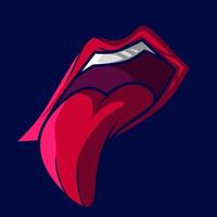 diseño colorido del logotipo de arte de lengua de labios rojos.