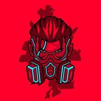 samurai head cyberpunk logo vector ficción colorido diseño ilustración con fondo rojo.