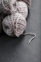 Light brown yarn made of natural sheep wool. photo