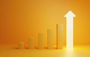 Yellow stair-growing bar chart and a growing arrow bar illuminating on orange background. photo