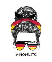 Messy bun hairstyle with German flag headband and glasses, vector illustration