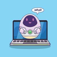 Laptop with Robot Assistant Vector Illustration