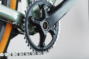 Bicycle crank system with chain close-up, mechanism for repair photo