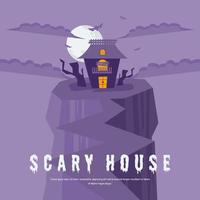 happy halloween card with scary house on the hill vector illustration template design