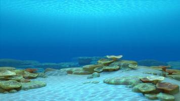 rayos de luz solar que brillan en el mar azul profundo, representación 3d. foto