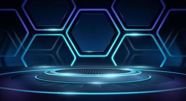 Futuristic Sci-Fi Empty Stage neon Glowing Lights, Abstract Background,3D Rendering. photo