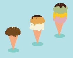 Cheerful Ice Cream Cone, blueberry, chocolate, vanilla, coffee, and green tea flavor. Vector Art