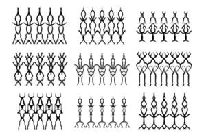 Assorted spooky cemetery fence silhouettes. Assets isolated on a white background. Scary, haunted and spooky fence elements vector