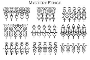Assorted spooky cemetery fence silhouettes. Assets isolated on a white background. Scary, haunted and spooky fence elements vector