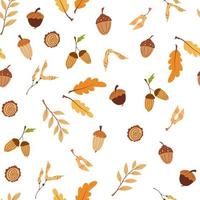 Seamless pattern with acorns. Autumn background. Stylized oak leaves and acorns. Perfect for wallpaper, gift paper, pattern fill, web page background, autumn greeting cards. Cartoon vector texture.