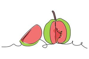 simple flat color continuous one line drawing of a guave fruit. Vector illustration for natural and healty living design concept