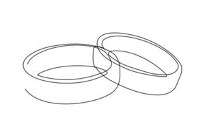 Single continuous line drawing of two rings. design for couple or wedding concept vector