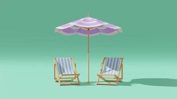 3D Rendering Two Deck Chair And Beach Umbrella In Minimal Concept Summer Theme photo