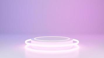 3D Rendering Neon Fluorescence With Podium Background, Ultraviolet Glowing Neon Circle Light, Concept In Minimal Clean Fashion Design, Space For Product Mockup photo