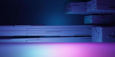 3d rendering of purple and blue abstract geometric background. Science concept. Scene for advertising, technology, showcase, banner, showroom, business, metaverse. Sci-Fi Illustration. Product display photo