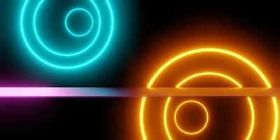 3d rendering of orange blue glowing neon light abstract circle background with empty podium, Sci-fi futuristic, technology concept, product display, Illustration, showroom, wallpaper photo