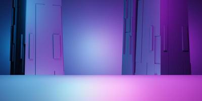 3d rendering of purple and blue abstract geometric background. Science concept. Scene for advertising, technology, showcase, banner, showroom, business, metaverse. Sci-Fi Illustration. Product display photo