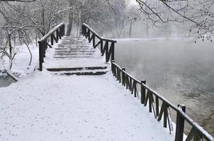 small wooden bridge at winter photo