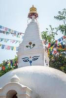 The stupa in Nepalese style located in Kathmandu, Nepal. Stupa is a dome shaped monument for storing sacred relics of the Buddha. photo