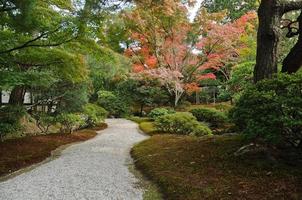 Zen peaceful passage in Japanese garden in Autumn photo