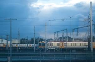 Trains at the service station in the evening photo