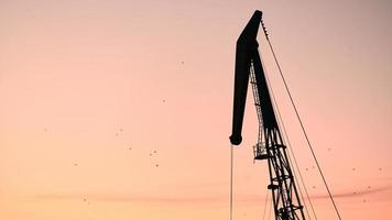 Silhouette of container crane on sunset background photo