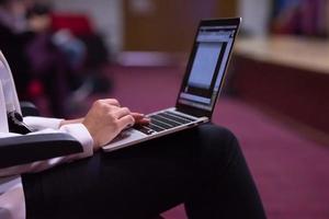 business people hands using laptop computer photo