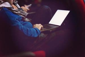 business people hands using laptop computer photo