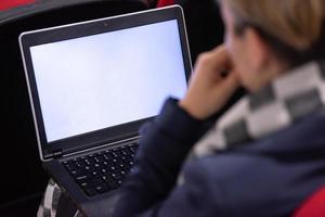 business people hands using laptop computer photo