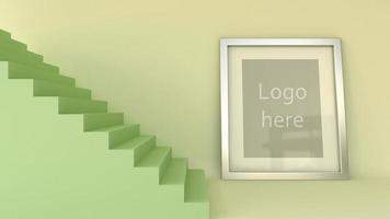 escalera de renderizado 3d y marco para agregar logotipo o objeto premium de texto foto