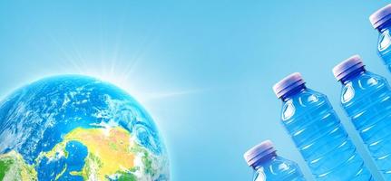 Plastic waste in the world. Cleaning the planet from plastic and recycling concept to improve the ecology of the world. Graphic banner. photo