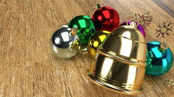 Christmas ball and Gold bell 3d rendering for holiday content. photo