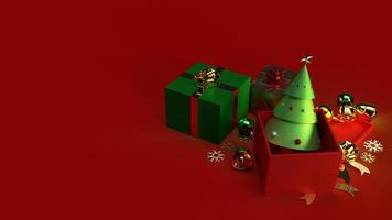 árbol de navidad en caja de regalo renderizado 3d para contenido navideño. foto