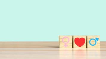 The gender on wooden cube with symbol to love 3d rendering  for valentine day. photo