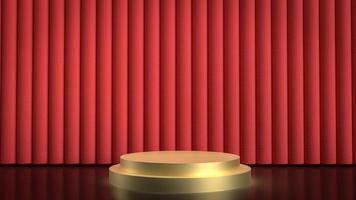 The gold stage and  red curtain  for background 3d rendering. photo