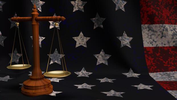 libra on front American flag 3d rendering for law content. photo