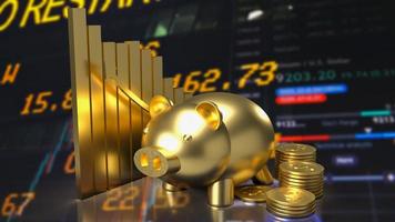 The gold piggy and chart for business concept 3d rendering photo