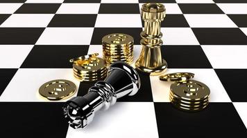 chess and gold coin 3d rendering for business content. photo