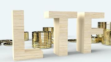 wood text ltf and gold coins 3d rendering for business content. photo