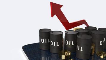 red Arrow pointing up and oil tanks  3d rendering image for Petroleum business content. photo