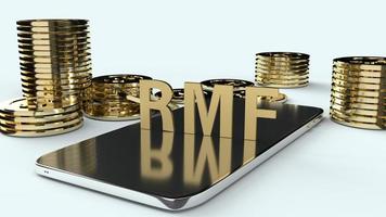 rmf  on mobile and  gold coins 3d rendering for business content. photo
