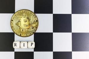 The cryptocurrency  end of bitcoin business content image close up. photo