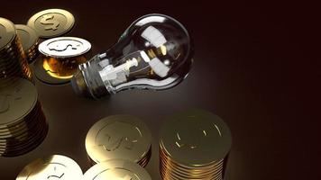 Light bulb  and gold coins in dark 3d rendering for business content. photo
