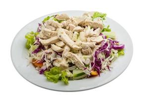 Chicken salad on the plate and white background photo