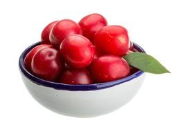 Damson plum in a bowl on white background photo