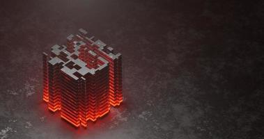 Abstract background using building pattern with bright red color and black background texture, 3D rendering, and 4K size photo