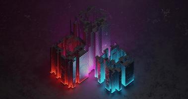 Abstract background using building pattern in bright blue, red, and purple colors, 3D rendering, and 4K size photo