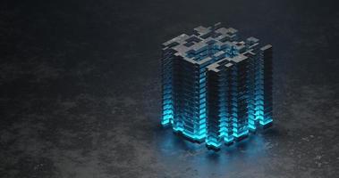 Abstract background using building pattern with bright blue color and black background texture, 3D rendering, and 4K size photo